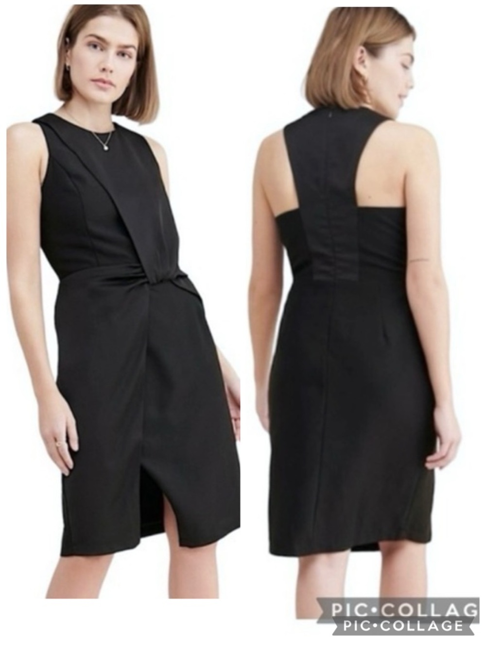 Harlyn Anthropologie Dress Twist Front Asymmetrical Cutout Back Black M NWT